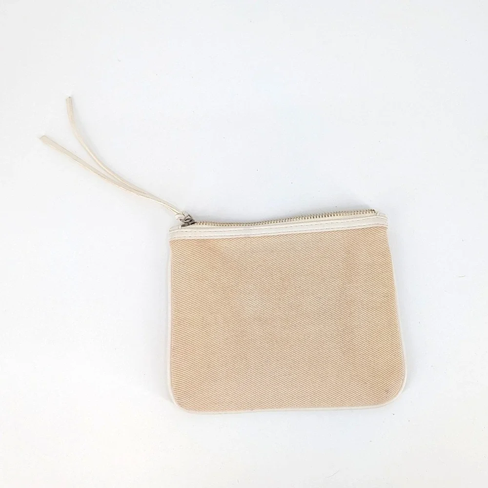 Chloe Parfums Canvas Cosmetic Pouch Tan White Logo Zip Clutch